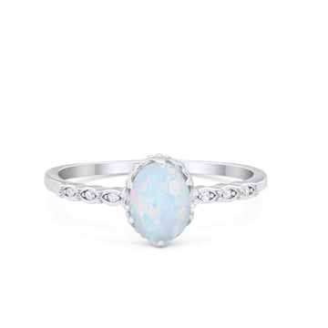 Oval Art Style Engagement Ring Lab Created White Opal 925 Sterling Silver